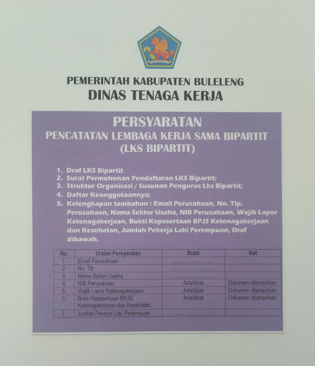 Pencatatan Lembaga Kerja Sama Bupati (LKS BIPARTIT)
