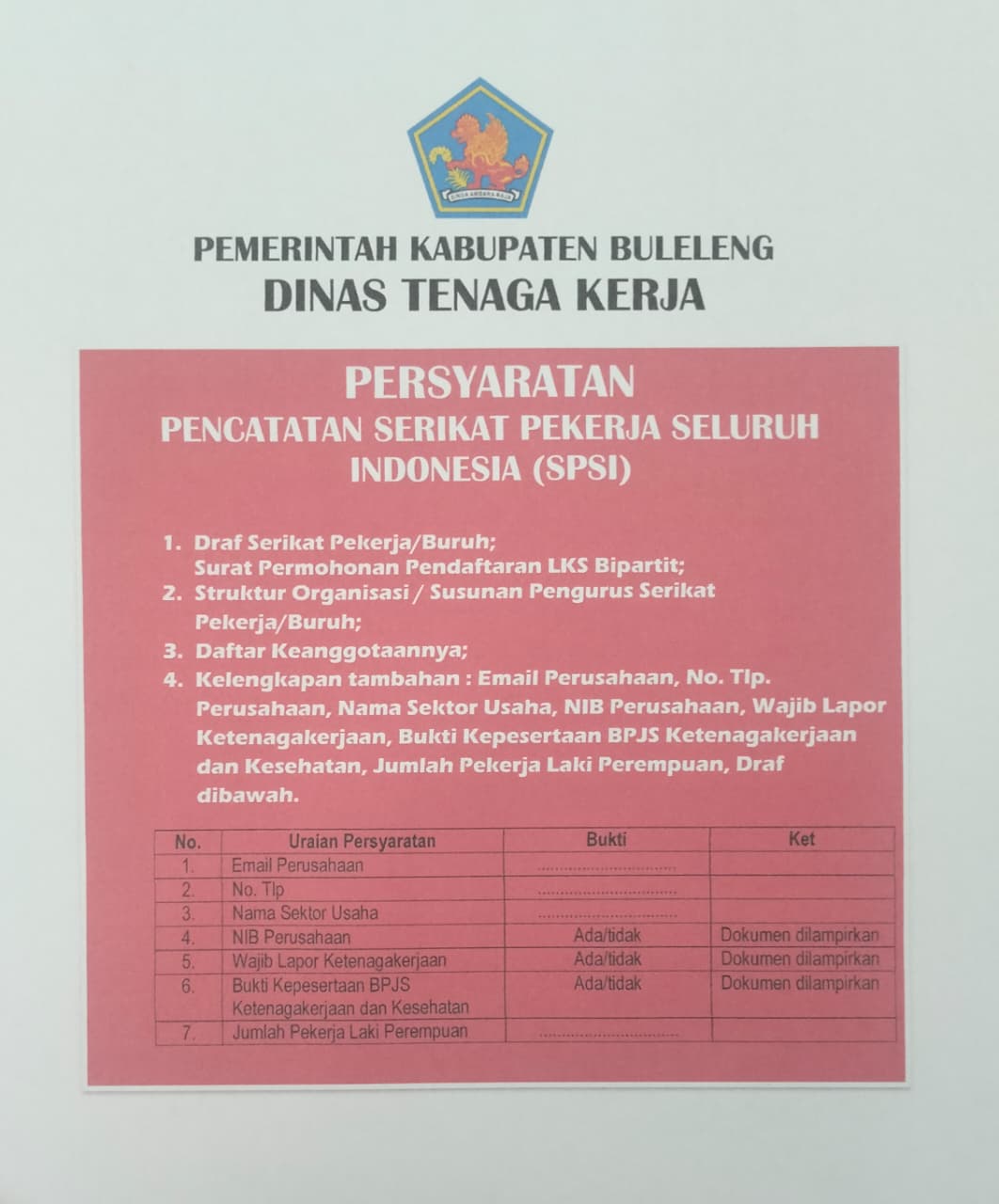 Pencatatan Sertifikatr Pekerja Seluruh Indonesia (SPSI)